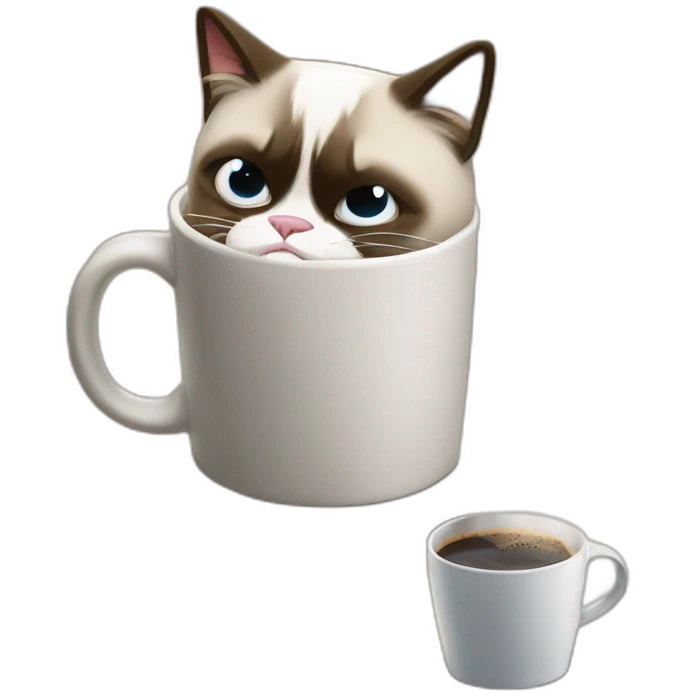 grumpy cat drops a coffee mug on the floor emoji