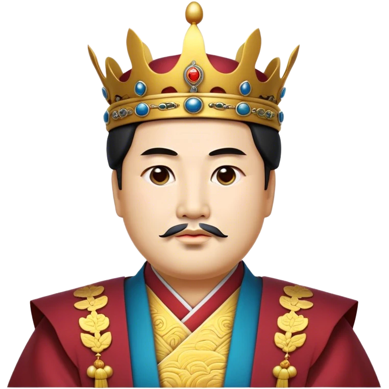 Cinematic Realistic King Sejong Portrait Emoji, depicted as a wise benevolent monarch in traditional Korean royal attire with a thoughtful gaze, rendered with intricate textures and regal soft lighting that captures his historical significance. emoji