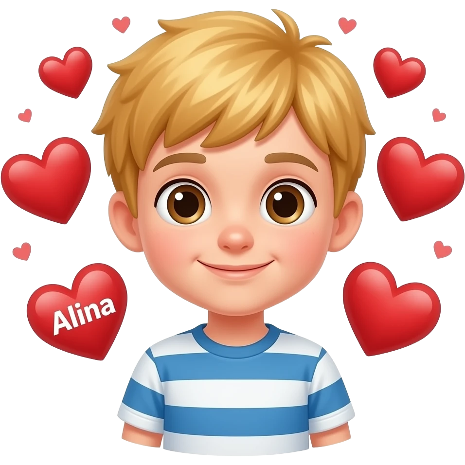 Garçon blond . Avec des cœur autour et dans le cœur y’a écrit Alina emoji
