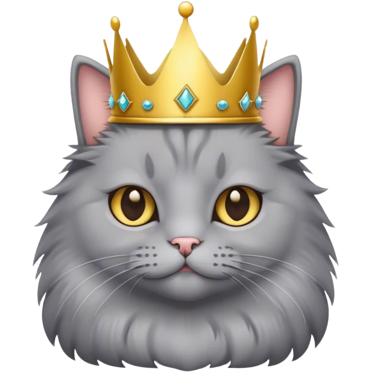 Fluffy grey cat wearing a crown emoji