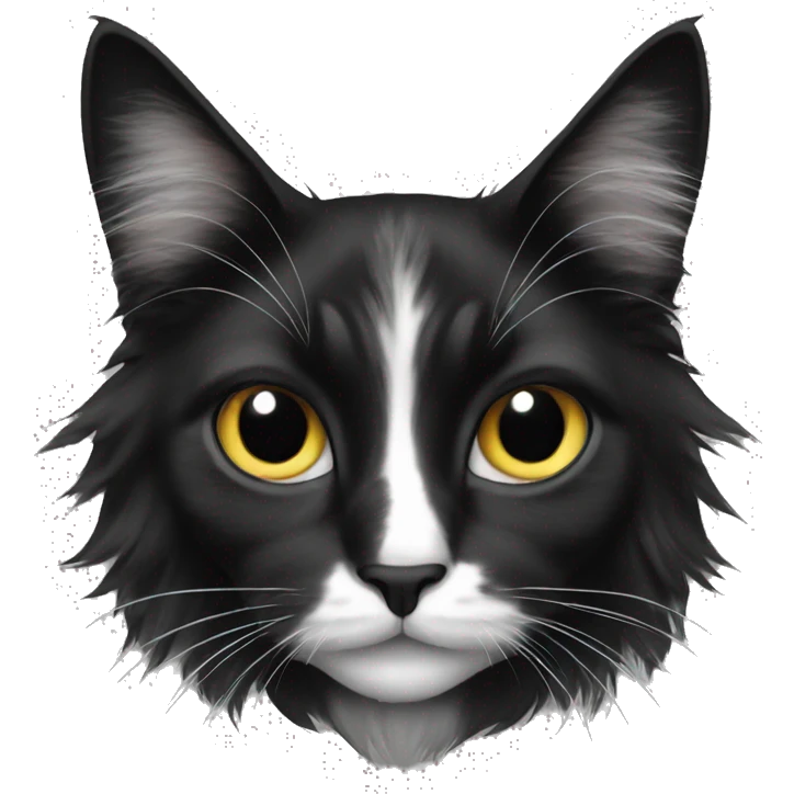 long haired cat black with white spot emoji