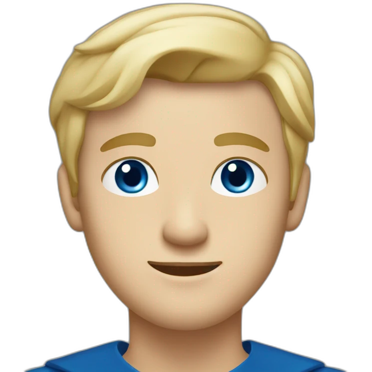 Blonde man with medium short hair, blue eyes, graduation with graduation hat emoji