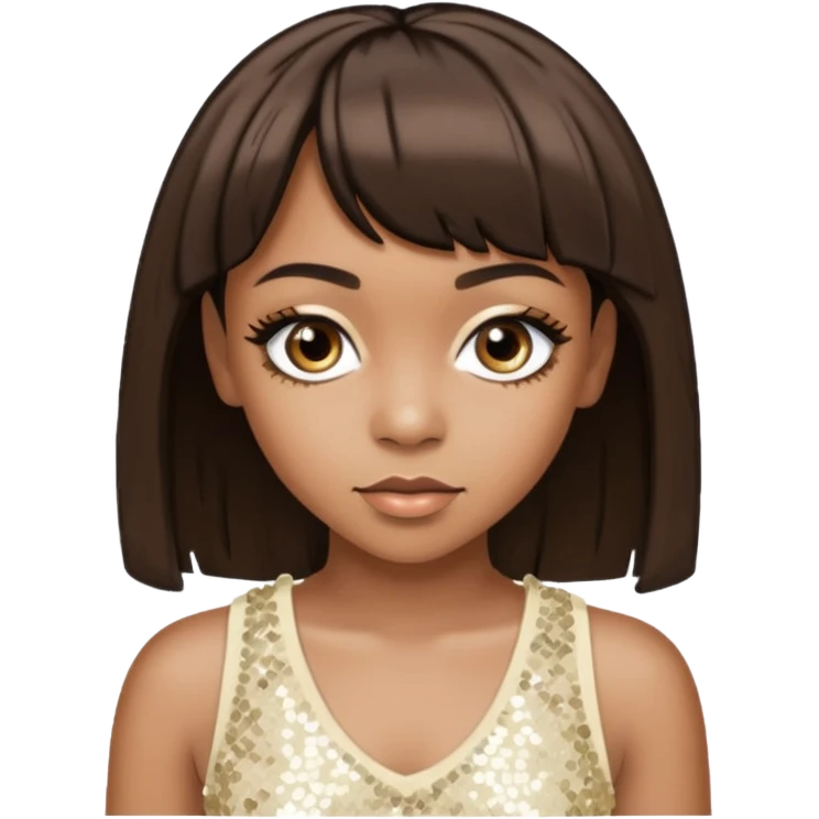 Left Eye from TLC with medium dark brown hair, ivory sequin outfit emoji