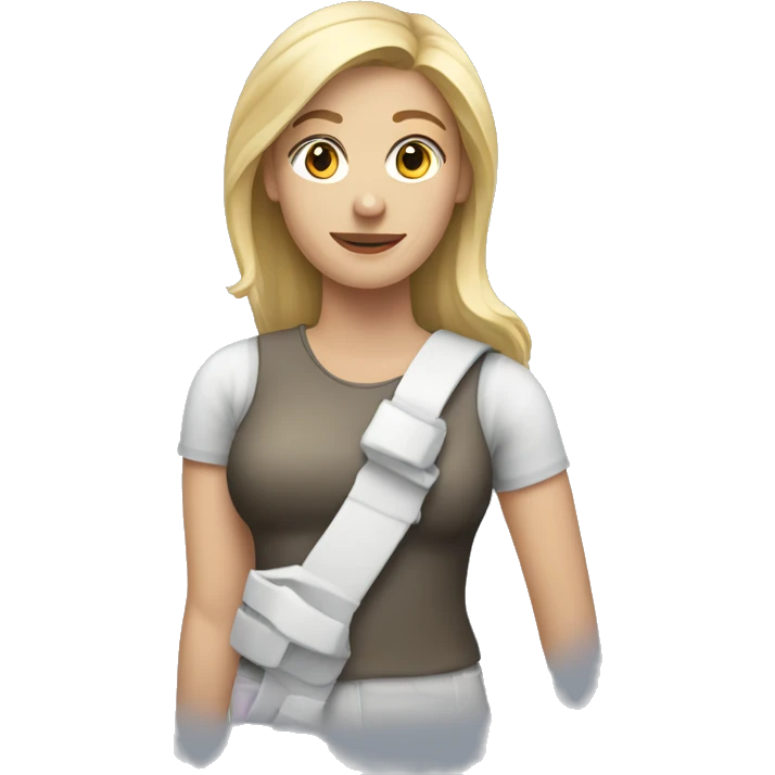 Blonde woman with right arm in cast emoji