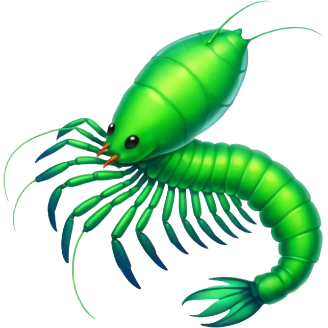 emoji of a headless glowing green shrimp emoji