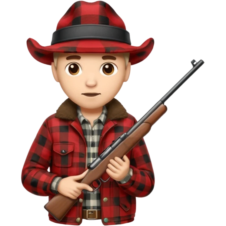 Man wearing buffalo plaid jacket with plaid hat, holding rifle emoji