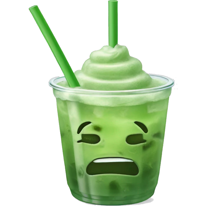 Iced matcha in a clear cup with ice and a straw emoji