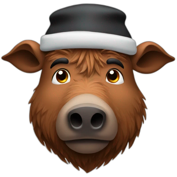 head and shoulders really sad big brown boar with black winter hat emoji
