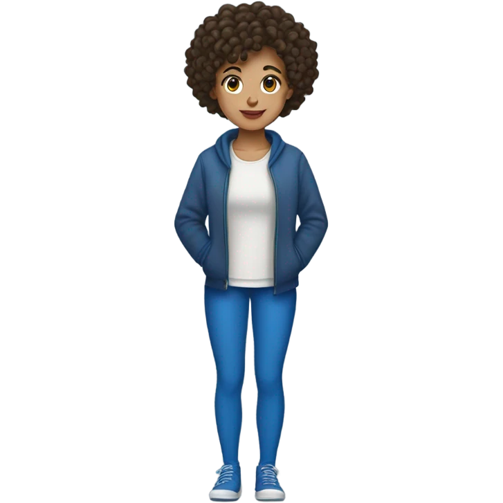 short curly haired brunette girl wearing blue socks emoji