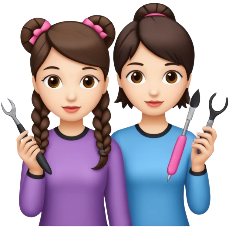 Girls holding hairstyle tools and nails tool emoji