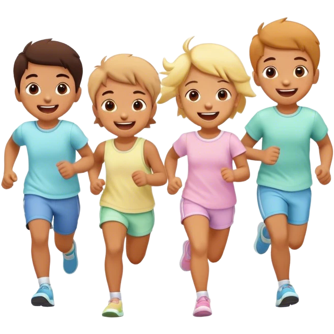 children in pastel clothes run and laugh emoji