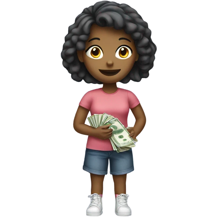 A girl holding money emoji