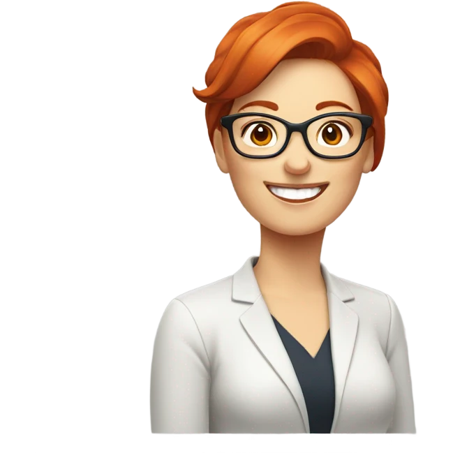 red hair woman nutritionist wearing glasses having an idea for monitor charts emoji