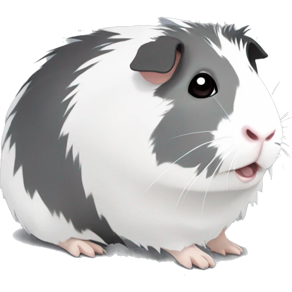 Fuzzy grey Guinea pig with white patches and with dark red eyes  emoji