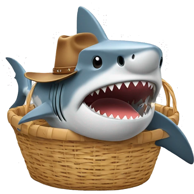 Shark sitting in a basket with a cowboy hat on emoji