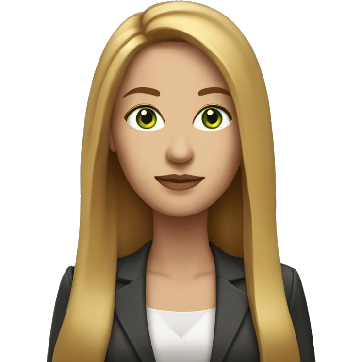 executive woman, long straight golden brown hair, green eyes emoji