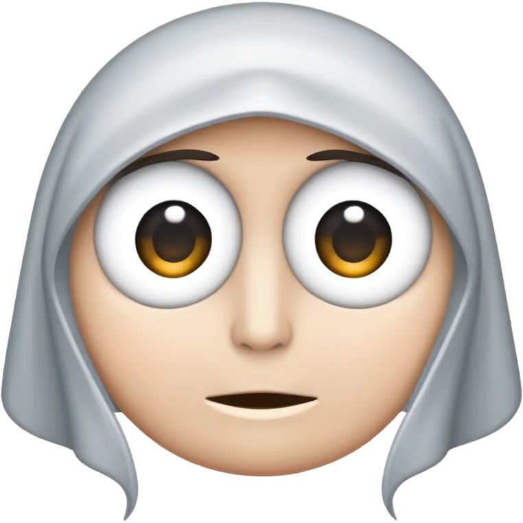 Grauer CartoonKrähenkopf mit geröteten Wangen, großen weißen Augen mit entschlossenem Ausdruck und kurzem, spitzem Schnabel emoji
