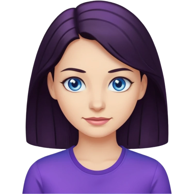 Smirking dark hair woman with blue eyes, wearing purple shirt 

 emoji