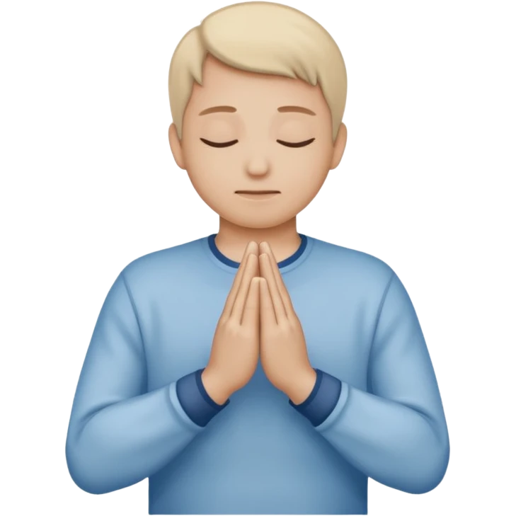Two hands in prayer pose, only hands, muted blue outline, beige fill, soft glow, apple emoji style, PNG, transparent background emoji