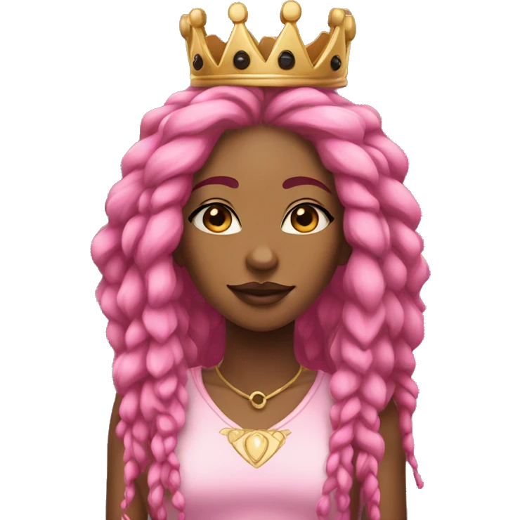 Black woman with long, blonde dreadlocks with pink highlights, and pink and black fox ears, wearing a pink and gold crown with six points emoji