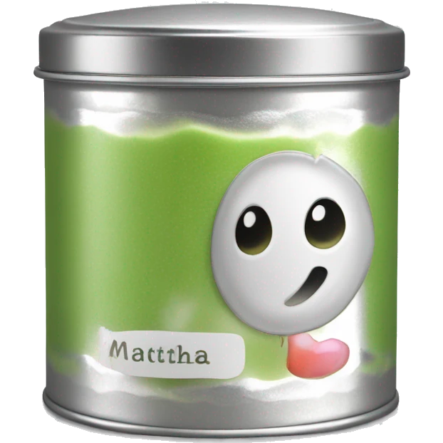 pretty matcha scented candle in silver tin with label realistic emoji