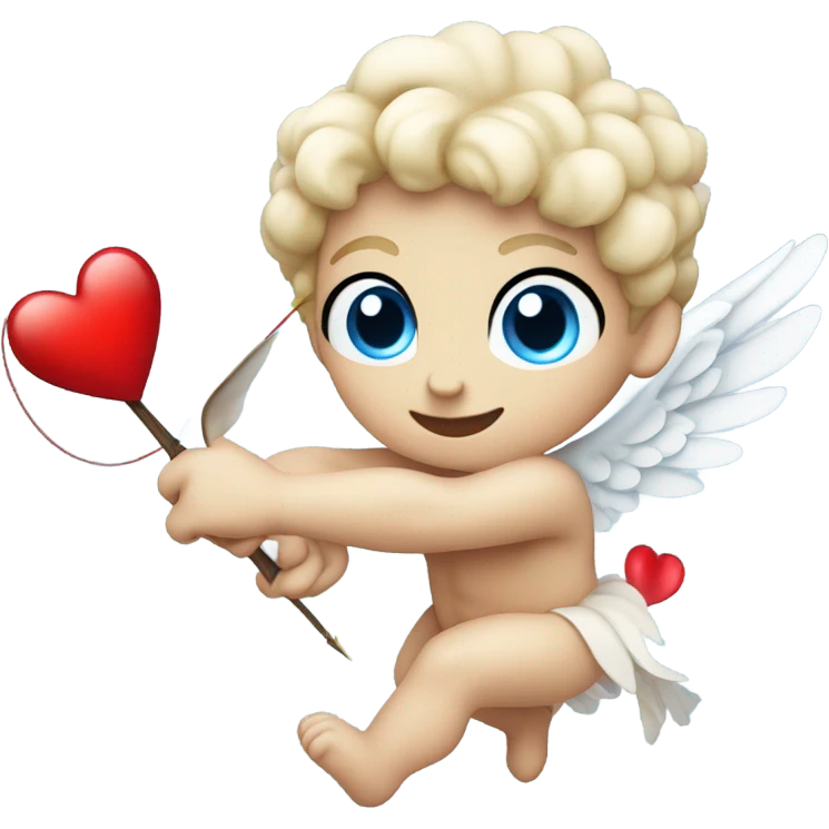 Photo of flying pale cupid with blue eyes and red heart arrow  emoji