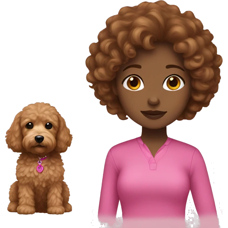 Girl brown hair in pink + mini goldendoodle  emoji
