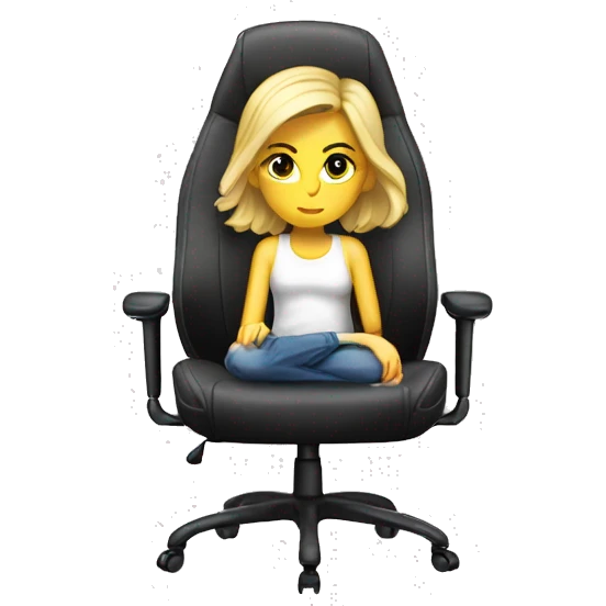 white girl on a big gaming chair thinking  emoji