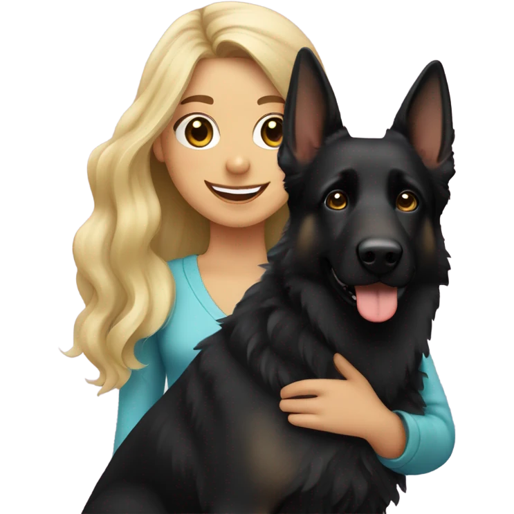 Black german shepherd with cute blonde girl with wavy beach hair emoji