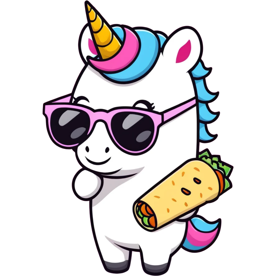 Unicorn wearing sunglasses and holding a burrito  emoji