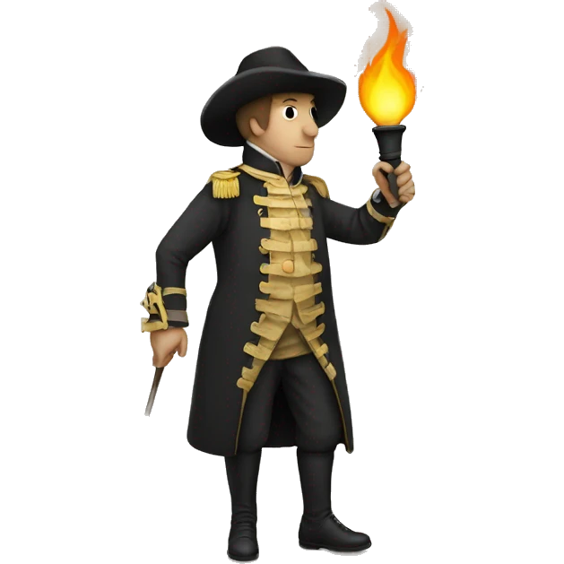 Faceless man in colonial costume with torch emoji