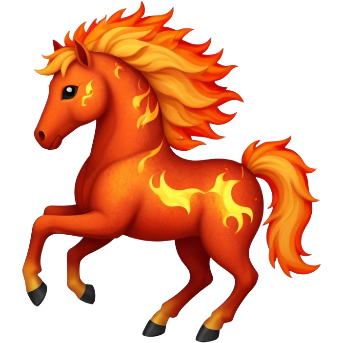 A fast-running fire horse made of embers, magma, and visible lava, with burning mane and ash particles emoji