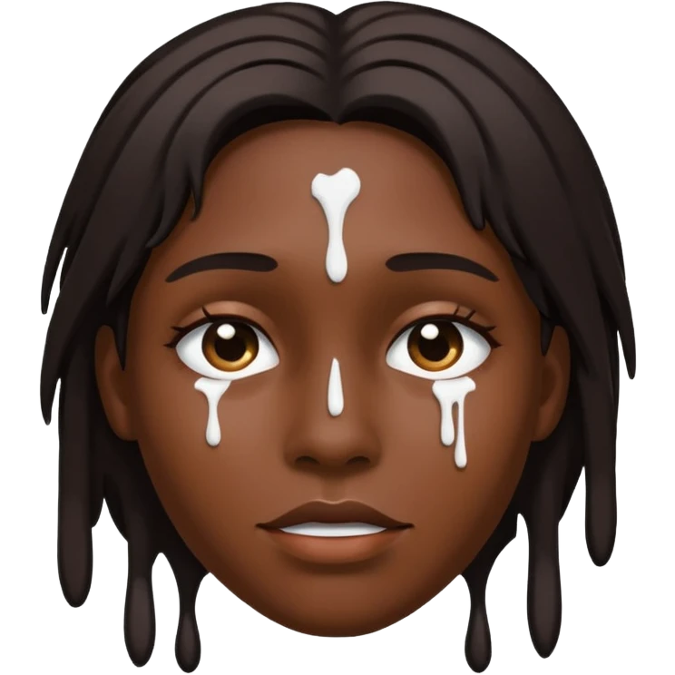 Drip White paint from ebony face with long brown hair emoji