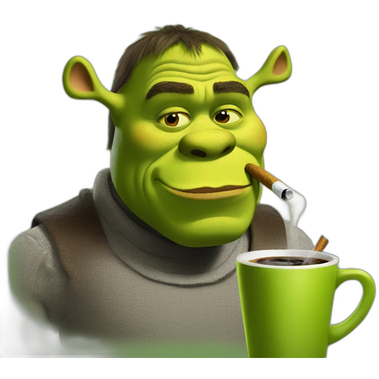 shrek drinking a black coffee and smoking a cigarette emoji