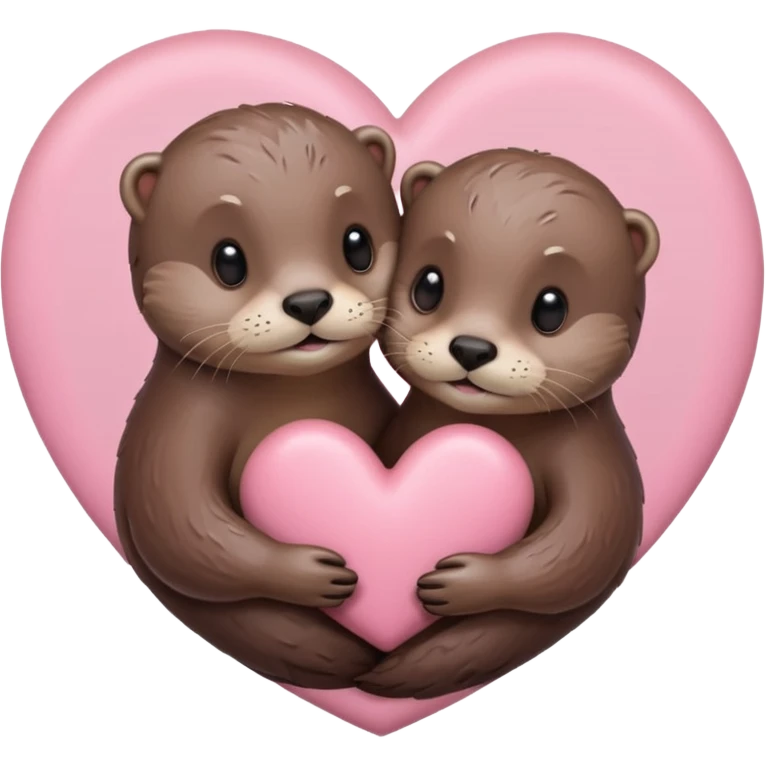 two otters hugging against a pastel pink heart emoji