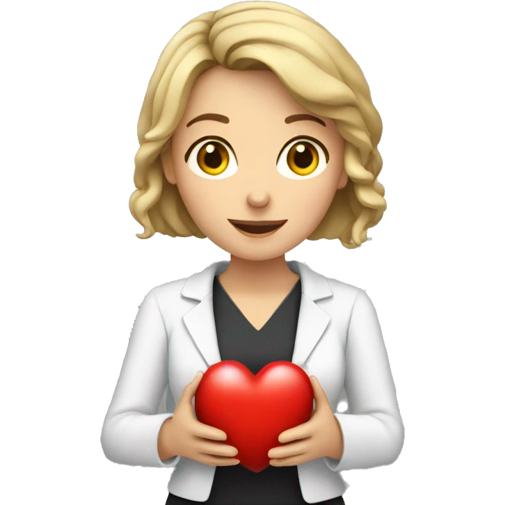 A European woman teacher holds her heart in her hands emoji