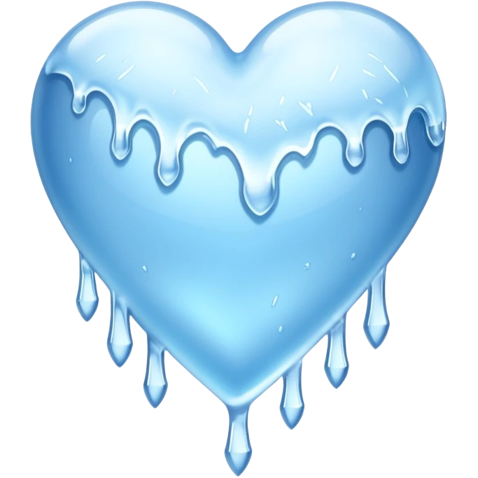 An ice blue heart with frost spidering across it and icicles dripping from it emoji