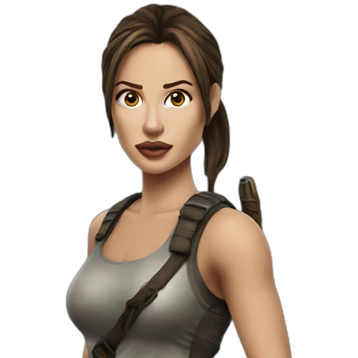 angelina julie as tomb raider, hyper realistic emoji