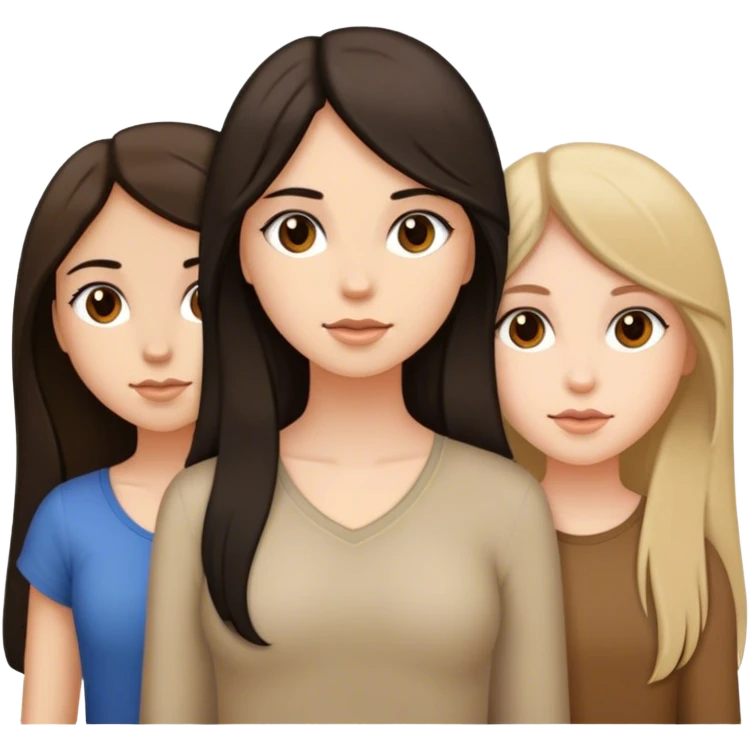 3 girls one with long dark hair, one with medium dark hair, one with medium dark blonde hair emoji