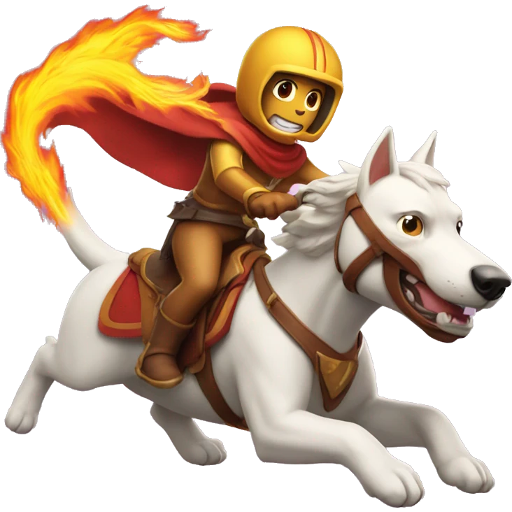 CatDog riding a flaming stallion into battle emoji