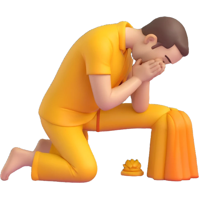 male bowing forward in prayer, side angle, 3D emoji style, 80% realistic emoji