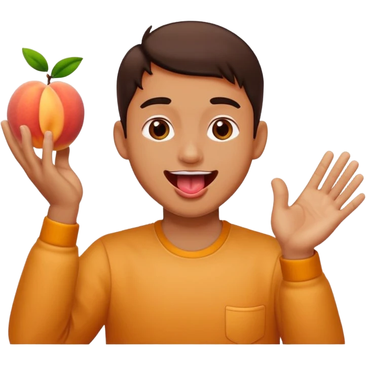 Generate me a dude clapping a peach with his tongue out happily  emoji