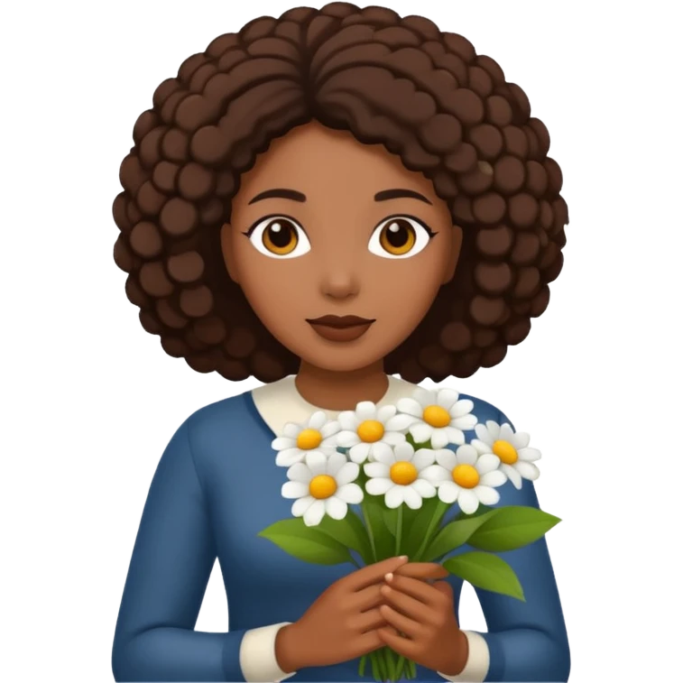 black woman holding white flowers in their hands emoji