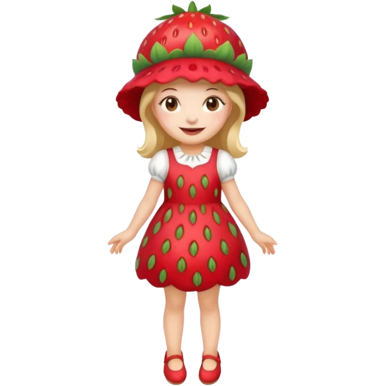 Strawberry shortcake human girl full body and legs with a strawberry hat on her head and dress without a cake emoji