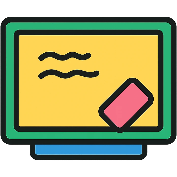 whiteboard with eraser, color outline icon style, modern, friendly emoji