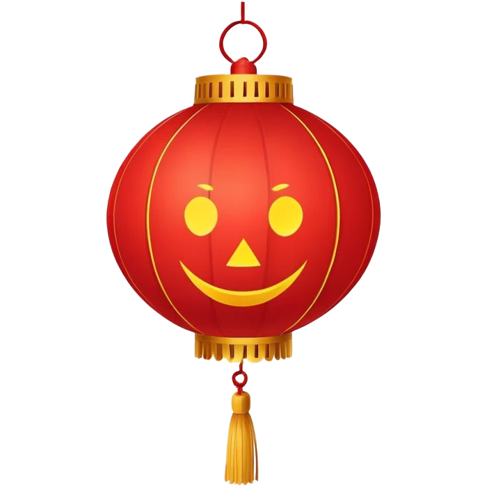 Chinese red lantern, traditional festive decoration, round shape with tassel, emoji style emoji