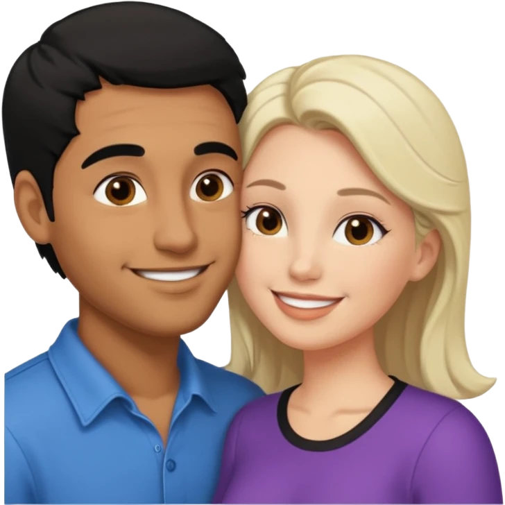 Brown guy standing kissing a white girl with black hair emoji
