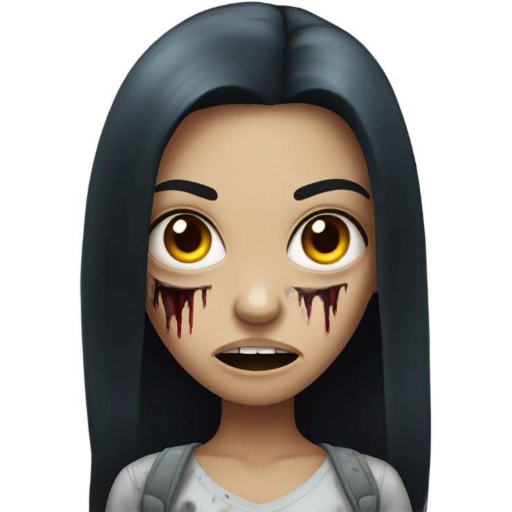girl zombie with black long hair with teeth and serious face  emoji