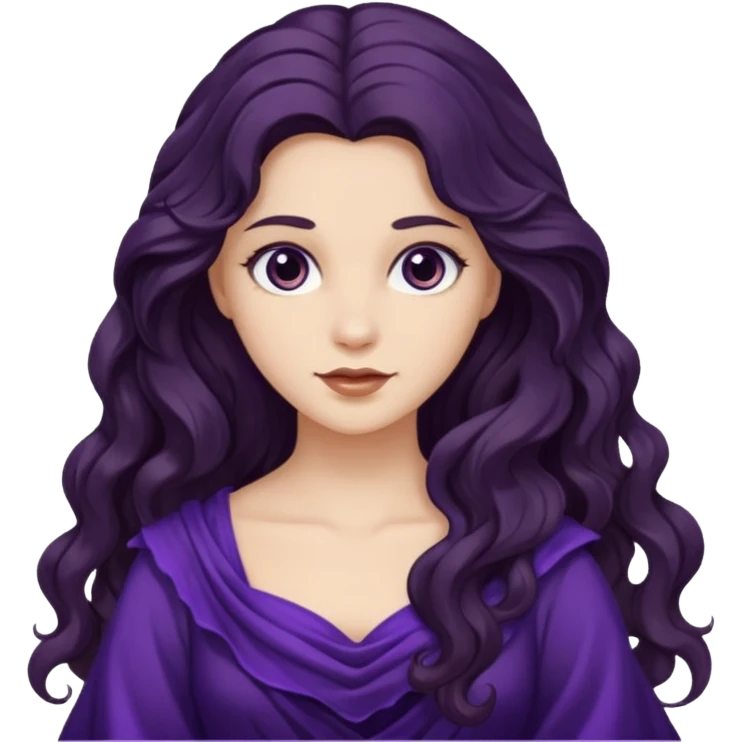 Proserpina from The Olympians with long dark brown wavy hair, dark purple stola emoji
