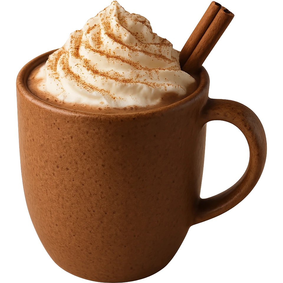cozy hot chocolate with whipped cream and cinnamon, remove background emoji